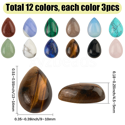 36Pcs 12 Styles Natural & Synthetic Mixed Gemstone Cabochons G-SP0001-41-1