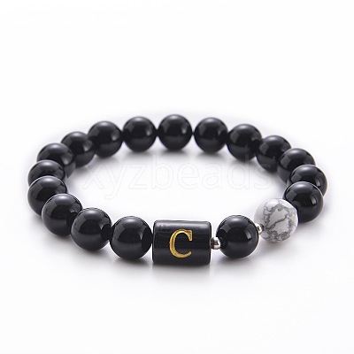 10MM Natural Black Onyx(Dyed & Heated) and Howlite Beaded Stretch Bracelets RH2290-3-1