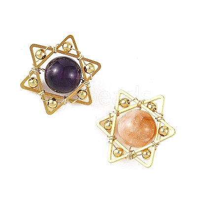 4Pcs 4 Styles Natural Amethyst & Heated Citrine & Apatite & Deyd Green Jade Pendants PALLOY-TA00428-1