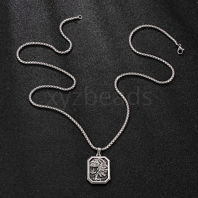 Vintage 304 Stainless Steel Rectangle with Tree of Life Pendant Necklaces for Women WGD5697-02-1
