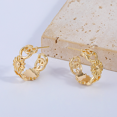 C-shaped Hollow Sunflower Brass Stud Earrings VI6809-1
