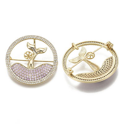 Brass Micro Pave Cubic Zirconia Brooch Findings KK-R136-008-NF-1