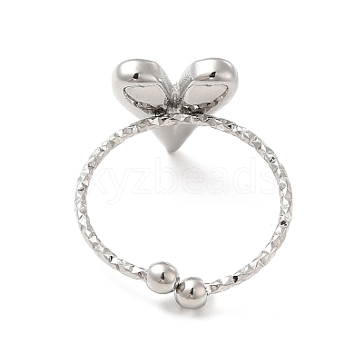 Non-Tarnish 304 Stainless Steel Heart Open Cuff Ring for Women RJEW-E066-09P-1