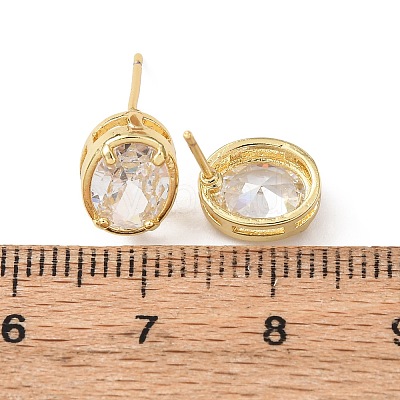 Brass Micro Pave Clear Cubic Zirconia Stud Earrings EJEW-C174-02E-G-1