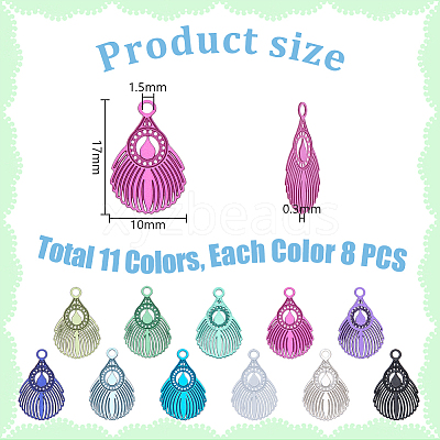 88Pcs 11 Colors Spray Printed 430 Stainless Steel Pendants STAS-PH0007-16-1