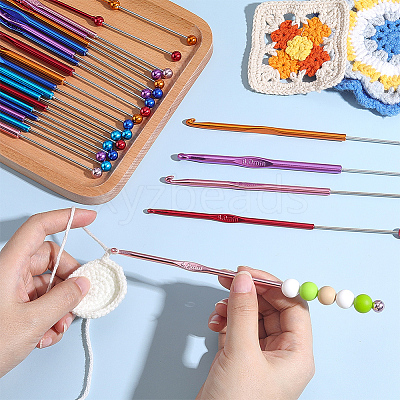 24Pcs 24 Colors 201 Stainless Steel & Alloy Beadable Crochet Hooks FIND-AR0006-91-1