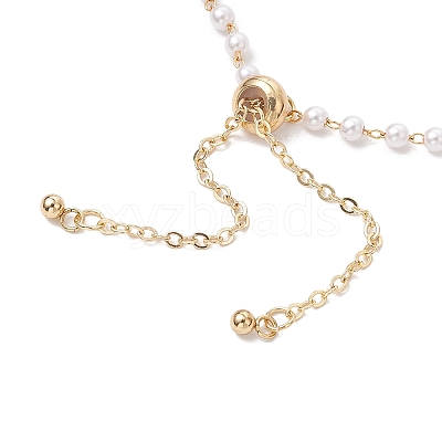 Handmade Brass & Round ABS Plastic Imitation Pearl Link Chain Slider Bracelet Making AJEW-JB01327-1