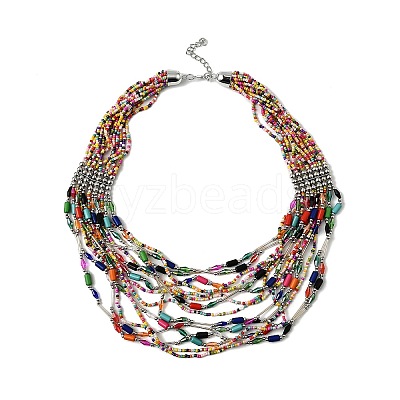Bohemia Style Glass Seed Bead Multi-strand Necklaces NJEW-H063-01P-01-1