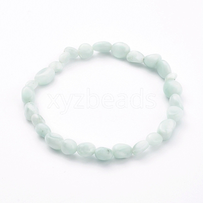 Natural Larimar Stretch Beaded Bracelets BJEW-JB05929-02-1