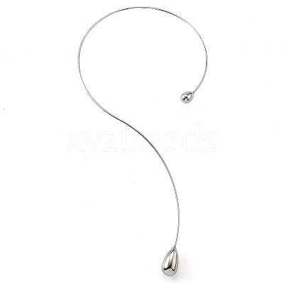 304 Stainless Steel Teardrop Pendant Open Cuff Necklaces for Women NJEW-R003-02P-02-1