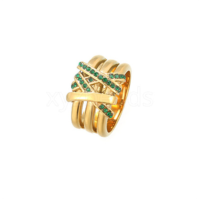 Golden Stainless Steel Rhinestone Wide Band Rings AG2526-2-1