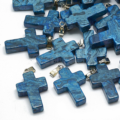 Dyed Natural Blue Agate Pendants G-T080-25-1