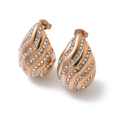 304 Stainless Steel Teardrop Stud Earrings EJEW-B108-07RG-1
