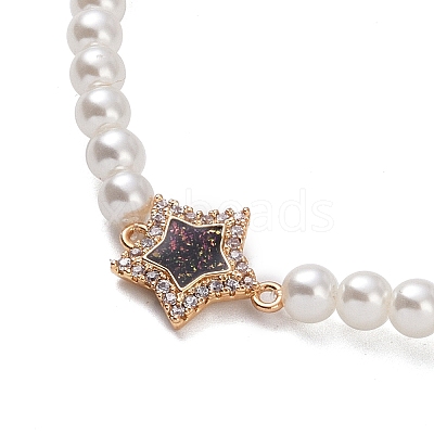 Brass Pave Clear Cubic Zirconia Star Link Chain Bracelets LS-BJEW-M321-01C-1
