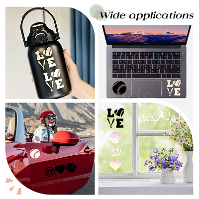 8 Sheets 4 Style Heart & Tennis Pattern Laser Style PET Waterproof Self-Adhesive Stickers STIC-GF0001-02C-1