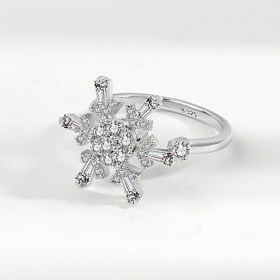 Snowflake 925 Sterling Silver Micro Pave Clear Cubic Zirconia Cuff Spinner Rings WG86A07-01-1