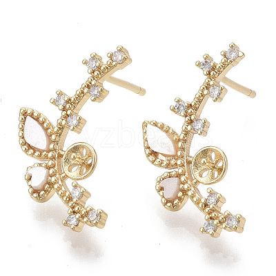 Brass Micro Pave Clear Cubic Zirconia Stud Earring Findings KK-N230-03-NF-1