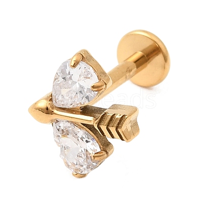 F136 Titanium Pave Clear Cubic Zirconia Teardrop Arrow Internally Threaded Labrets ME-CBA9828-03G-1