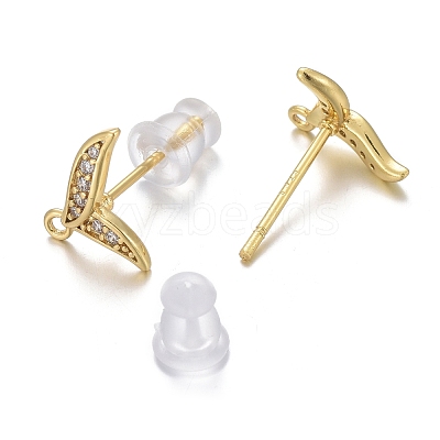 Brass Micro Pave Clear Cubic Zirconia Stud Earring Findings ZIRC-L098-038G-1