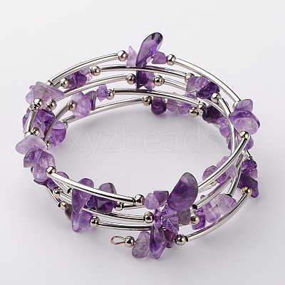 Natural  Amethyst Chip Warp Bracelets BJEW-JB01517-02-1