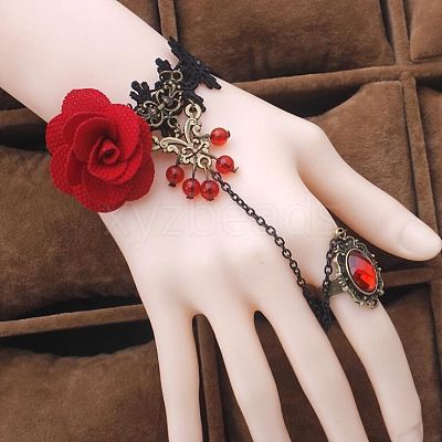 Gothic Style Retro Alloy Lace Flower Link Rings Bracelets for Women WG15940-06-1