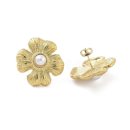 Ion Plating(IP) Flower Real 14K Gold Plated 304 Stainless Steel Stud Earrings EJEW-P258-36G-01-1