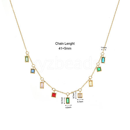 Stainless Steel Coloful Cubic Zirconia Rectangle Charms Necklace for Women TG4377-1-1