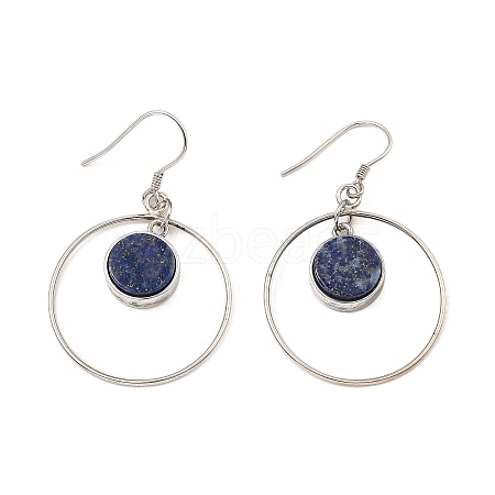 Natural Lapis Lazuli Flat Round Dangle Earrings EJEW-Z024-11C-P-1