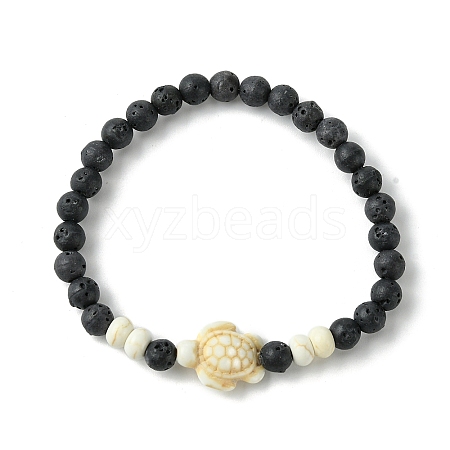 Summer Beach Turtle Synthetic Turquoise & Synthetic Lava Rock Round Beaded Stretch Bracelets for Women BJEW-JB10818-1