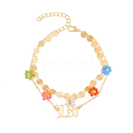 Constellation Alloy & Glass Seed Beads Double Layer Colorful Flower Anklets PW-WGA6E00-03-1