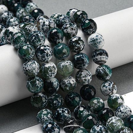 Faceted Natural Fire Crackle Agate Beads Strands G-F447-12mm-N11-1