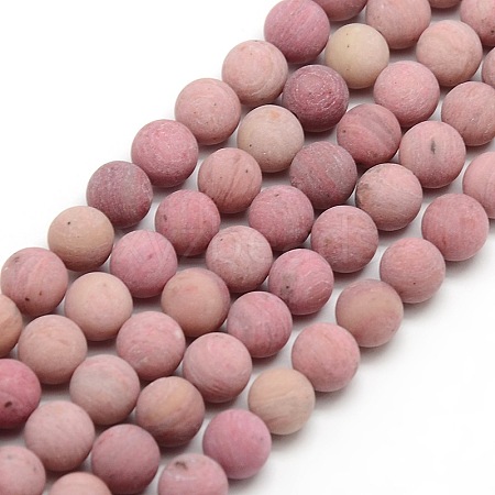 Frosted Natural Rhodonite Round Bead Strands G-M064-6mm-04-1