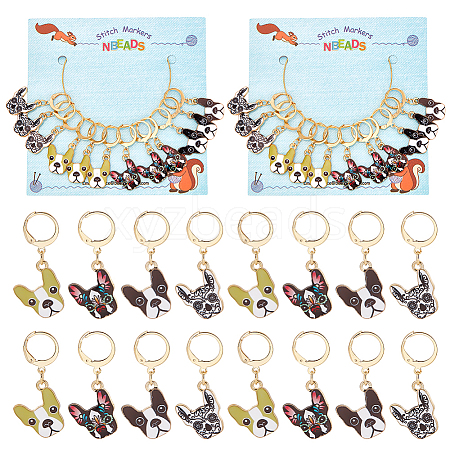 12Pcs 4 Style Alloy Enamel Dog Charms Locking Stitch Makers HJEW-PH01589-1