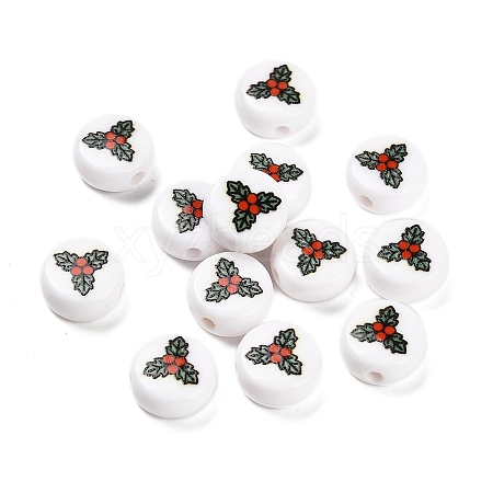 Christmas Theme Printed Opauqe Acrylic Beads OACR-R004-01E-1