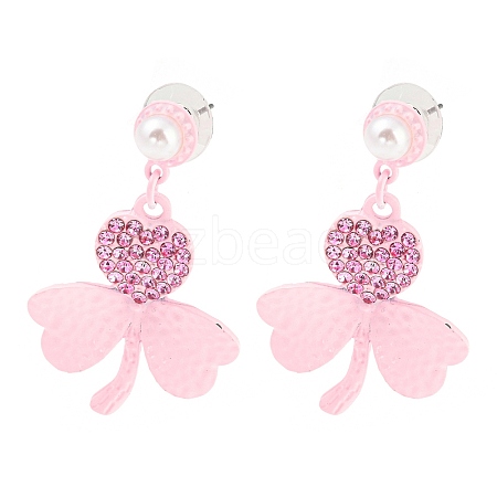 Saint Patrick's Day Zinc Alloy Clover Dangle Stud Earrings with Rhinestones EJEW-Q784-03P-02-1