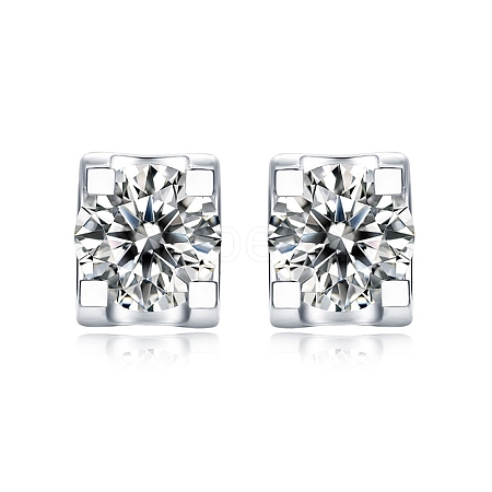 Rhodium Plated 925 Sterling Silver Micro Pave Cubic Zirconia Ear Studs for Women EJEW-P231-05P-1