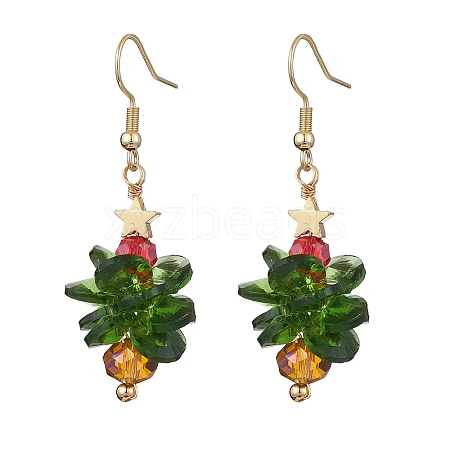 Christmas Tree Glass Dangle Earrings EJEW-JE06128-1