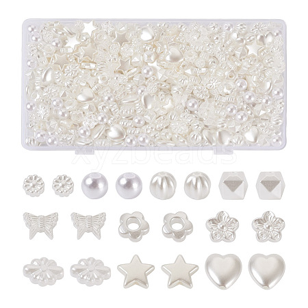 Biyun 500Pcs 10 Style ABS Plastic Imitation Pearl Beads KY-BY0001-02-1