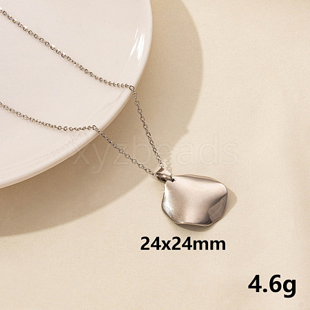 Stainless Steel Flat Round Pendant Necklaces FU8631-11-1