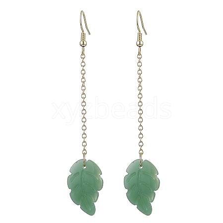 Glass Leaf & 304 Stainless Steel Dangle Earrings for Women EJEW-JE06232-1