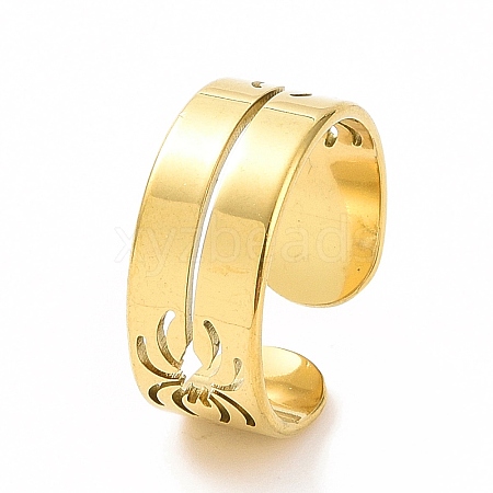 Ion Plating(IP) 304 Stainless Steel Hollow Out Spider Open Cuff Ring for Women RJEW-C053-03G-1