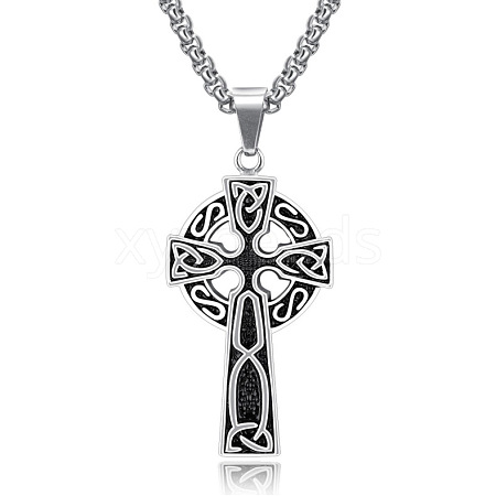 Alloy Triquetra/Trinity Knot Cross Pendant Necklaces PW23033028371-1