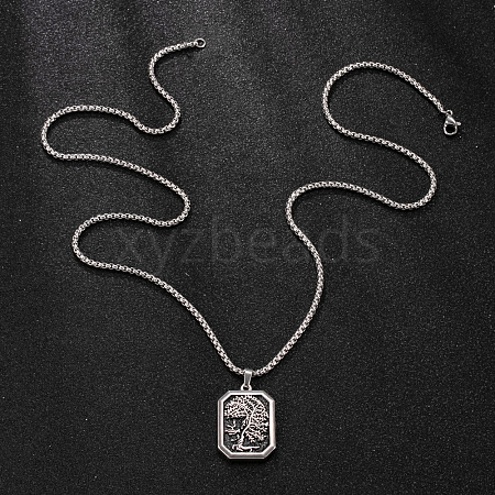 Vintage 304 Stainless Steel Rectangle with Tree of Life Pendant Necklaces for Women WGD5697-02-1