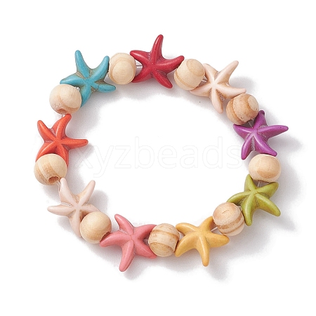 Beach Starfish Dyed Synthetic Turquoise Stretch Bracelets BJEW-JB10294-02-1