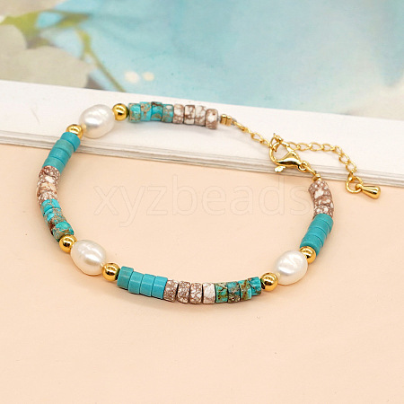 Hawaiian Beach Vacation Colorful Synthetic Imperial Jasper & Fresh Water Pearl Beaded Bracelets for Women AB4581-1