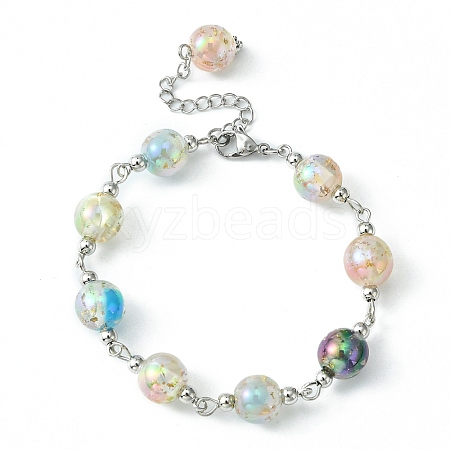 Resin with Gold Foil Round Beaded Chain Bracelet BJEW-JB09474-01-1