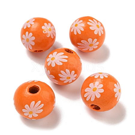 Printed Wood European Beads WOOD-G022-19H-1