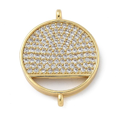 Rack Plating Brass Micro Pave Clear Cubic Zirconia Flat Round Connector Charms KK-A234-074G-1