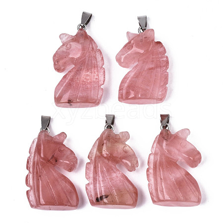 Carved Watermelon Stone Glass Pendants G-N0327-002K-1