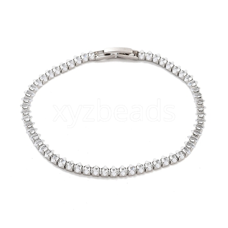 Brass Pave Clear Cubic Zirconia Horse Eye Link Bracelets BJEW-B094-03A-P-1